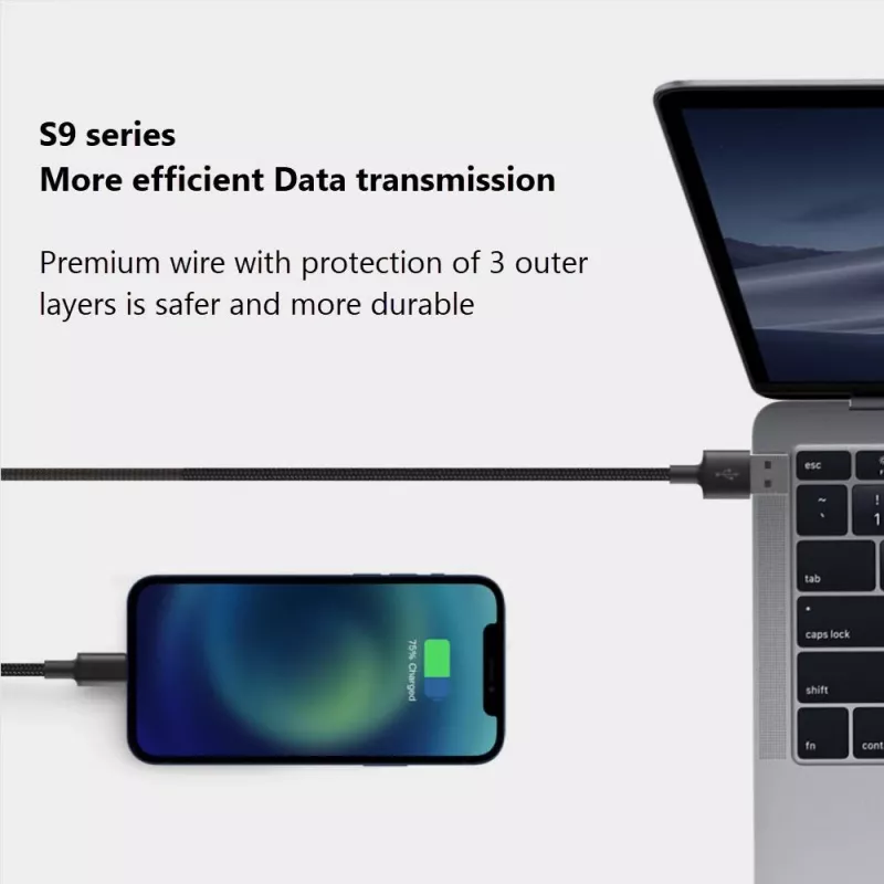 USB-A uz Lightning kabelis Orsen S9L 1 m 2.1A — melns