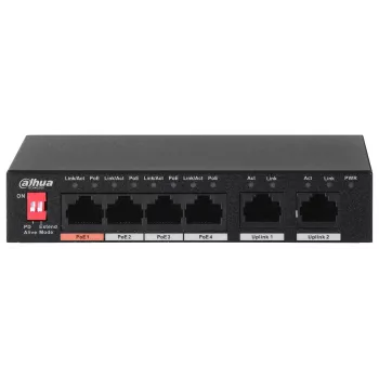 Dahua Technology PFS3006-4ET-60 Nepārvaldīts L2 Fast Ethernet (10/100) ar strāvas padevi caur Ethernet (PoE) Melns