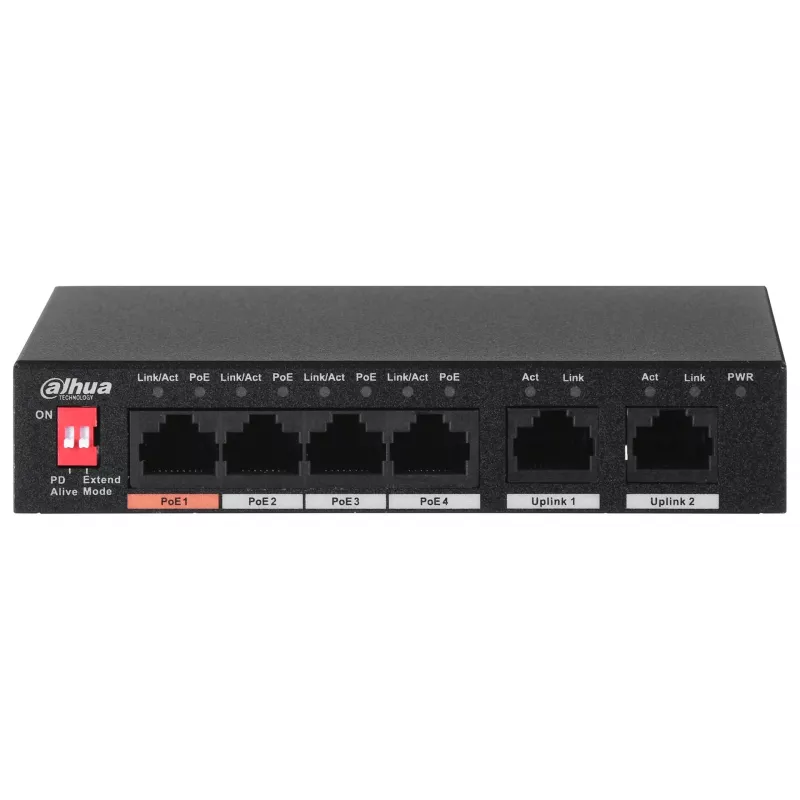 Dahua Technology PFS3006-4ET-60 Nepārvaldīts L2 Fast Ethernet (10/100) ar strāvas padevi caur Ethernet (PoE) Melns