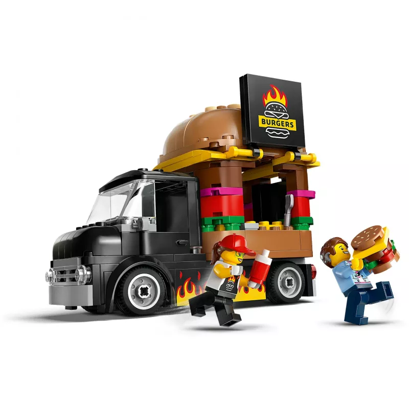 LEGO City Burger Van Pārtikas Kravas Auto Rotaļlieta 5+ Gadiem Zēniem un Meitenēm Transportlīdzekļa Būvēšanas Rotaļlietas Virtuves Komplekts ar Pārdevēja Minifigūru un Piederumiem