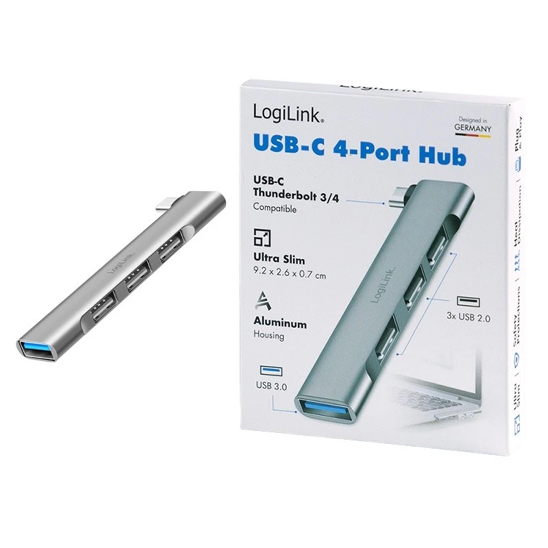 LogiLink USB 3.2 Gen1 4-portu centrmezgls ar USB-C 1x USB3.0 AF 3x USB2.0 AF UA0437