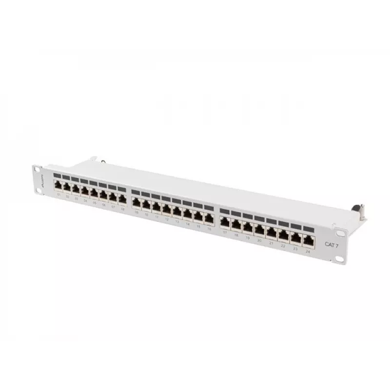 Patch panel 1U LANBERG PPS7-1024-S — 24-portu, Cat7, F/UTP, metāla, 1U (445×102×44,5 mm)