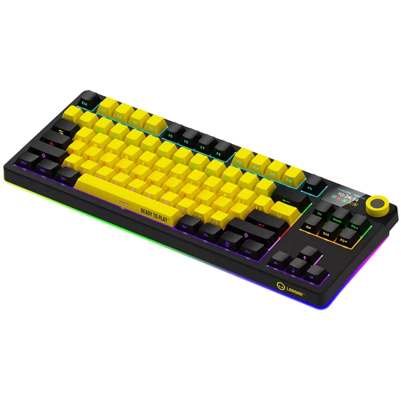 LORGAR KBP70TKLW, bezvadu TKL mehāniskā spēļu tastatūra Pro, melna/dzeltena, EN izkārtojums