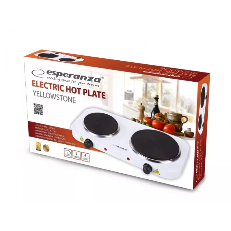 Esperanza EKH014W elektriskā plīts ar 2 zonām, balta