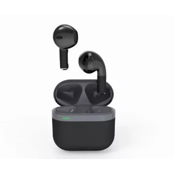 Bluetooth headset GEMBIRD TWS-02-BK, in-ear TWS, Melns/pelēka, up to 5 h playtime, built-in microphone, charging case