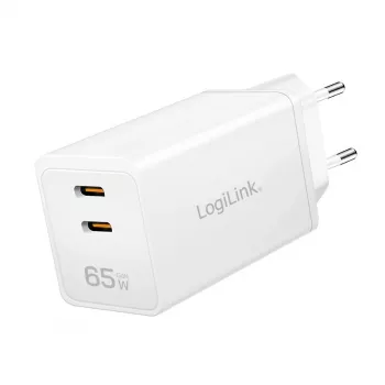 Divkāršs USB ligzdas adapteris 65W, 2xUSB-C, balts