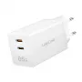 Divkāršs USB ligzdas adapteris 65W, 2xUSB-C, balts