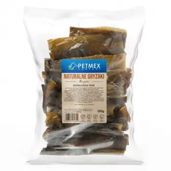 Suņu kārumi PETMEX mežacūkas āda 500 g – dabīgi, bez graudiem, košļājamie našķi, brieža gaļas garša, olbaltumvielas 88,2%, tauki 4,1%