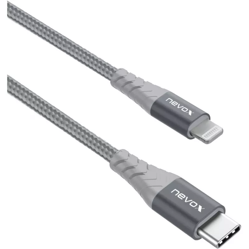 USB 2.0 adaptera kabelis, USB-C spraudnis > Lightning spraudnis (sudrabains/pelēks, 1 metrs, PD, apvalkots apvalkā)