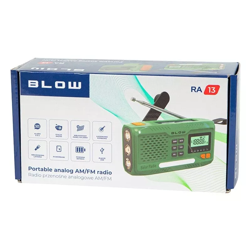 Portable AM/FM Solar Radio BLOW RA13 77-551# — viegls, bez baterijām ar saules uzlādi