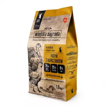 Sausā barība kaķēniem wiejskazagroda Turcija ar vistu 1,6 kg — pilnvērtīga sausā barība, 44% olbaltumvielu, 17% tauku