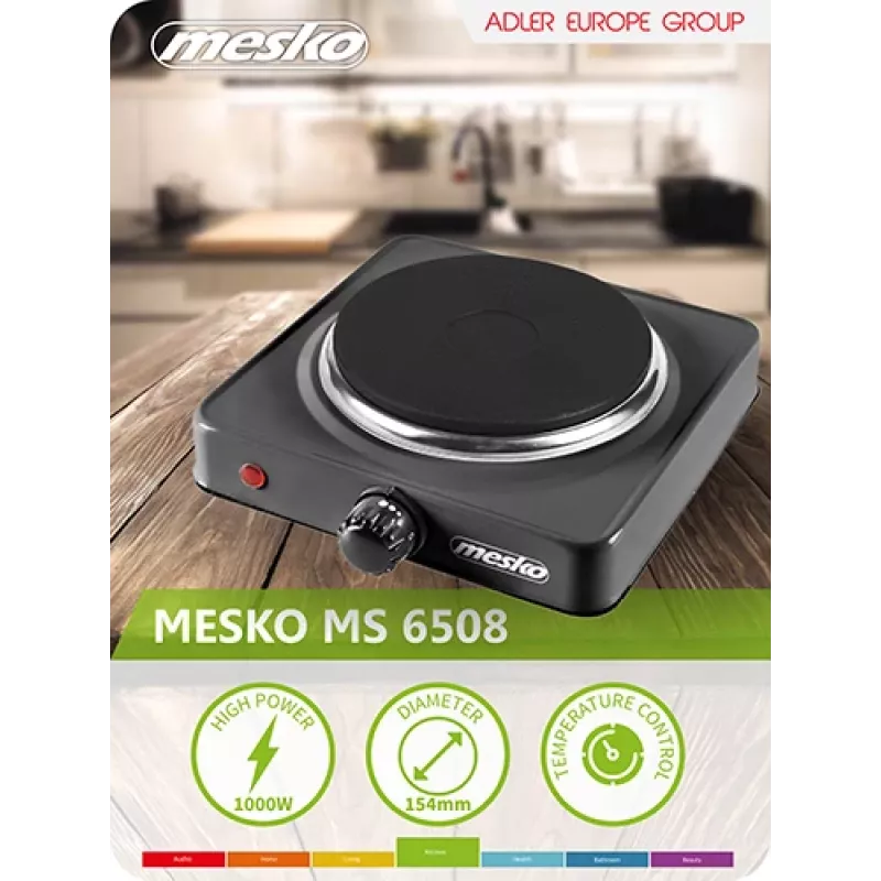 Mesko Home MS 6508 plīts virsma, melna, galda virsma, slēgta sildvirsma, 1 zona(s)