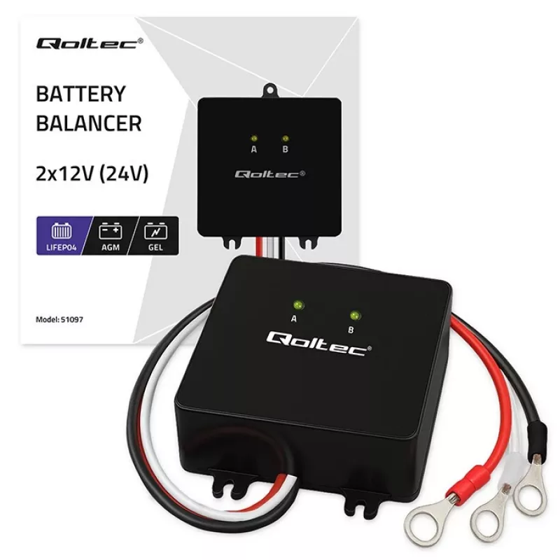 Bateriju sprieguma balansētājs QOLTEC 51097 24V (2×12V) baterijām, 5A balansēšanas strāva