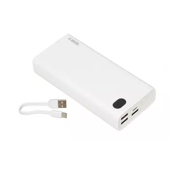 Power Bank iBOX PB20 20000 mAh ir Ibox produkts no mūsu Power Banks klāsta. Izceļas ar baltu krāsu, plastmasas materiālu un iekšējo tipu.
