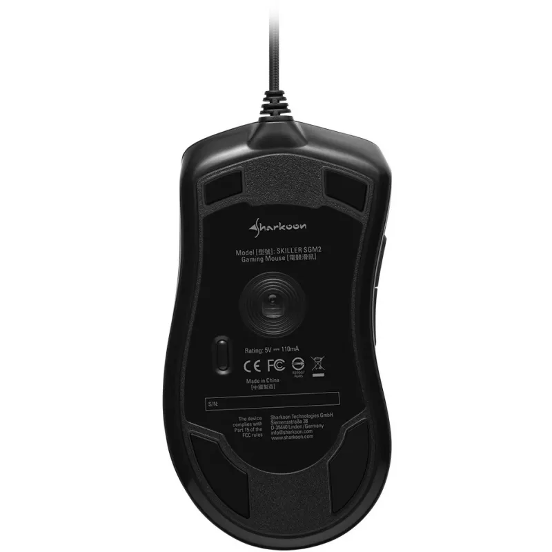 Sharkoon Skiller SGM2 spēļu pele, vada, ergonomiska, optiska, 6 pogas, melna