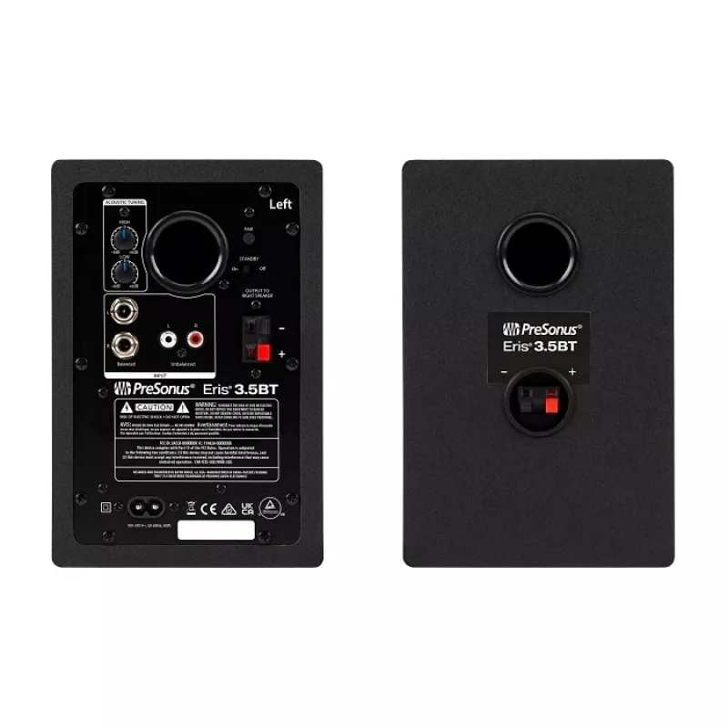 Aktīvie studijas monitori PreSonus Eris 3.5 BT 2nd Gen — 2×25W RMS, 80–20 000 Hz, Bluetooth 5.0, RCA/TRS ieejas, 3,5 mm austiņu izeja