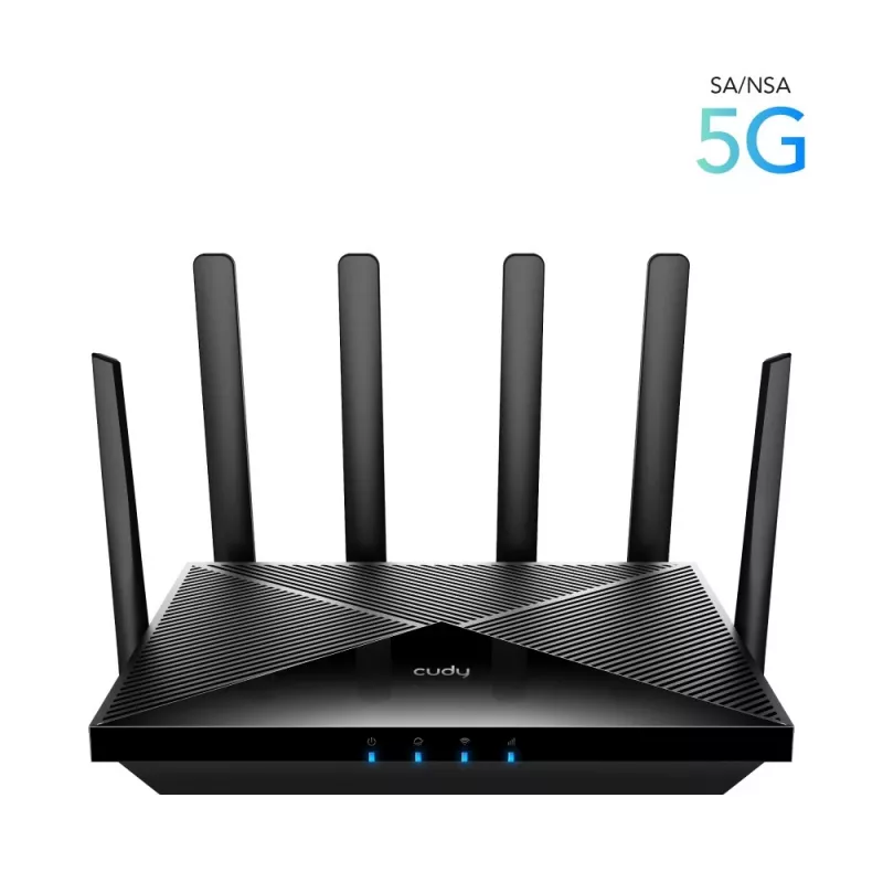 Galda bezvadu maršrutētājs Cudy P5 — Divjoslu Wi‑Fi 6, 5G Sub6, Dual NanoSIM, Gigabit Ethernet, 6 noņemamas antenas, 256 MB RAM