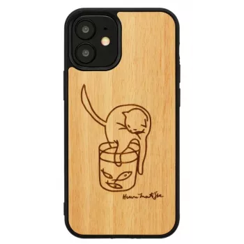 Man and wood telefona maciņš iPhone 12 mini — apdrukāts kaķis ar sarkanu zivi