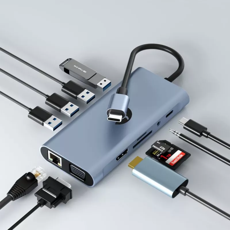 USB-C 11-in-1 adapteris Hawk HW-HUB1101 — daudzportu centrmezgls ar 11 pieslēgvietām
