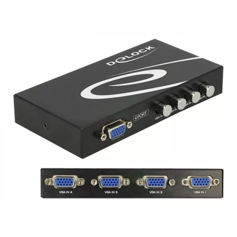 DeLock Switch VGA 4 portu manuāls divvirzienu - ekrāna slēdzis - 4 x VGA - galddatoram (87635)
