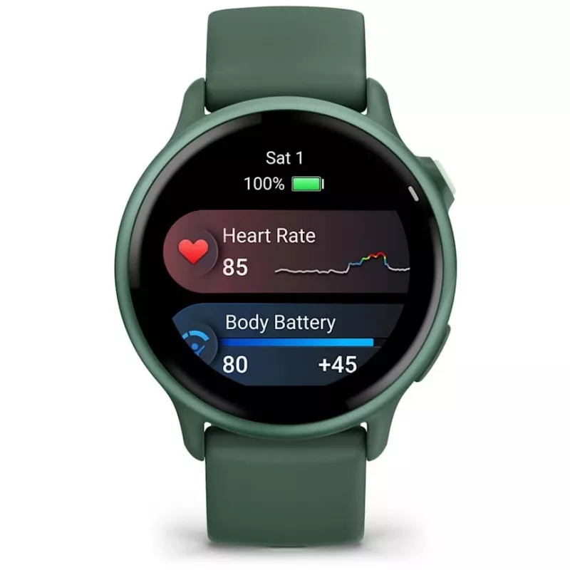 Viedpulkstenis GARMIN vívoactive 6 – sporta pulkstenis, 42 mm alumīnija/polimēra korpuss, AMOLED 1,2 collas, GPS, 5 ATM, optiskais HR, SpO2, 8 GB, zaļš