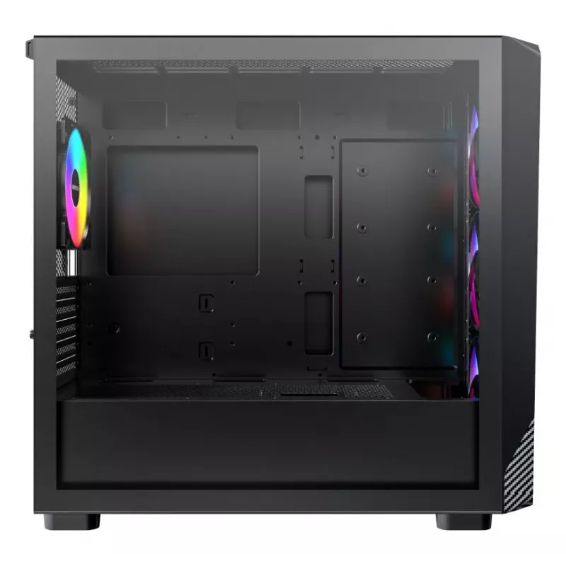 Montech X5M (B) Micro Tower PC korpuss — Micro‑ATX/Mini‑ITX, 3x120mm priekšā, 1x120mm aizmugurē, atbalsta ATX barošanas bloku, 2x3.5 collu + 4x2.5 collu, Melns