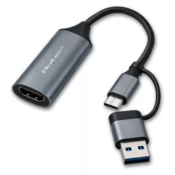 USB-C uz USB-A un HDMI 4K 30Hz adapteris QOLTEC alumīnija korpusā