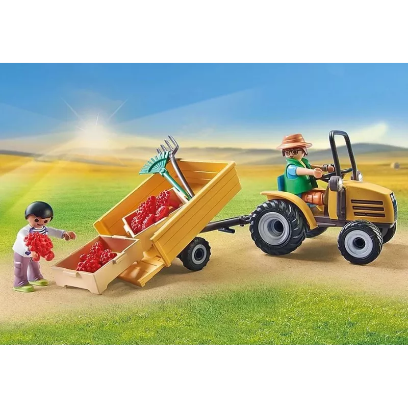 Playmobil 71442 Lauki: Traktors ar piekabi un ūdens tvertni Svaiga raža fermā Mācīšanās par vidi Jautra iztēles lomu spēle