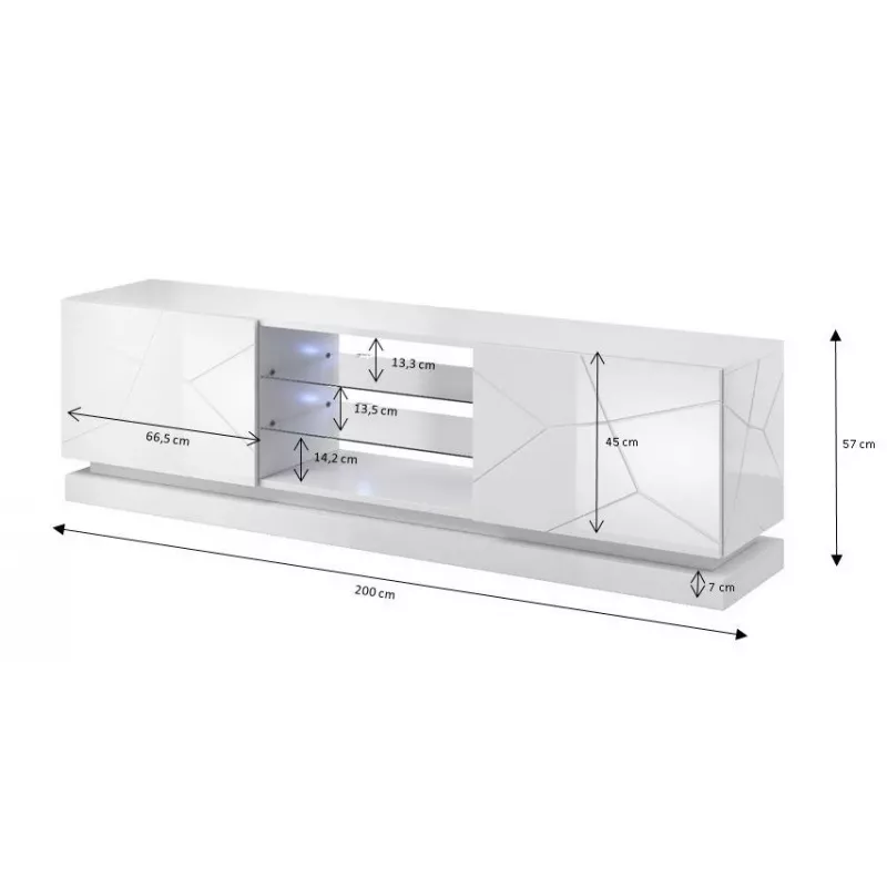 Cama TV skapis QIU 200 MDF balts glancēts/balts glancēts