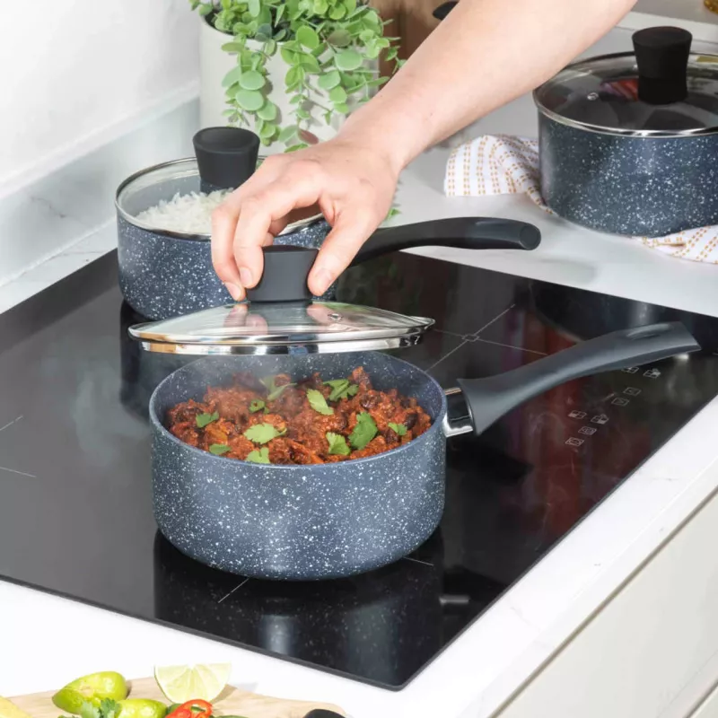 Kastroļu komplekts Russell Hobbs Nightfall Stone 3-gab. 16/18/20 cm, nepiedegošs