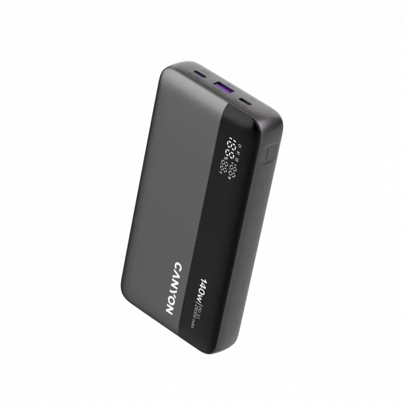 CANYON Power Bank PB-240, 25000mAh PD140W displeja jaudas banka, Izmērs 160,0x82x27 mm Svars 508±10 g, Tumši pelēka