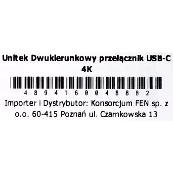 Dokstacija Unitek D1078A — USB-C centrmezgls, 2x USB-C ieeja, 1x USB-C izeja, 100 W PD, 4K atbalsts, 3480×2160 maks., pelēka