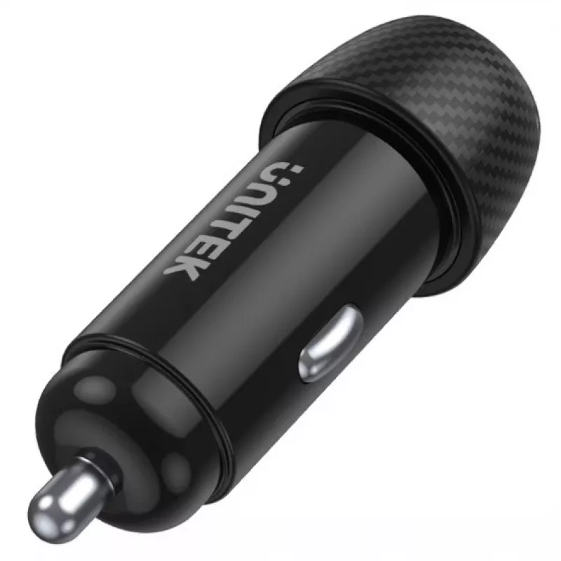 Automašīnas lādētājs Unitek P1400A ar USB-C un USB-A, 38W, Quick Charge 3.0, ieeja 12–24V, melns