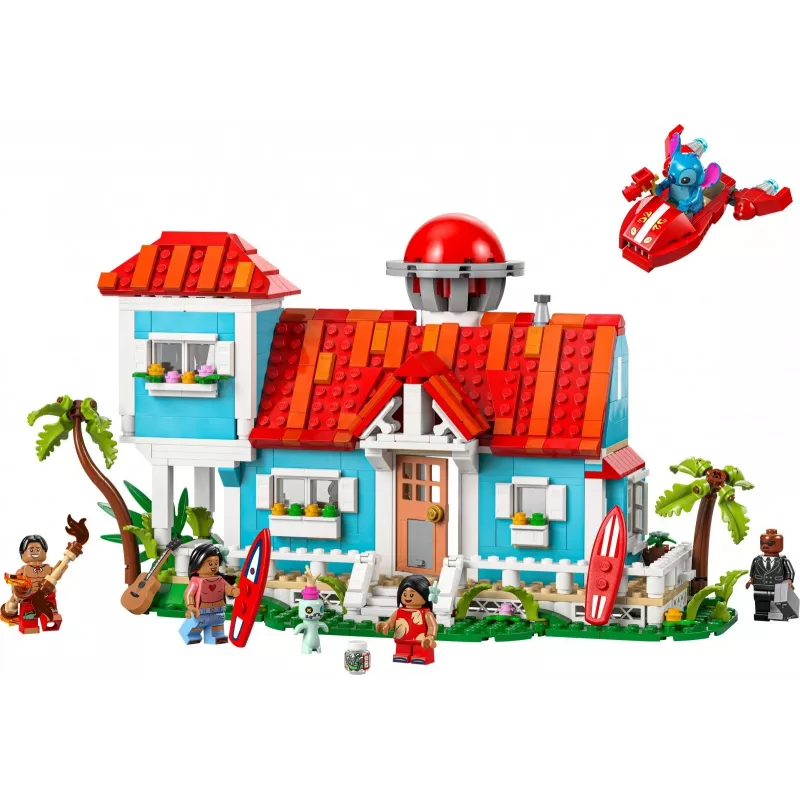 LEGO komplekts Disney 43268 Pludmales māja — modulāra mājas būvēšana, 834 detaļas, 5 minifigūras, vecumam 9+