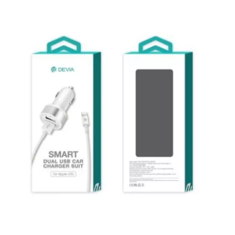 Automašīnas lādētājs Devia Smart Series Dual USB 2.4A ar integrētu Lightning kabeli