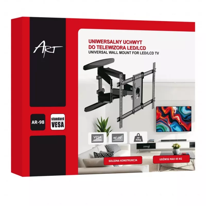 GART LCD/LED TV stiprinājums 40-75 45 kg vertikāla/horizontāla regulēšana 58-380 mm max VESA 600x400