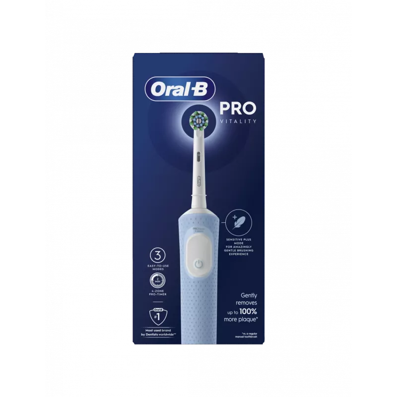 Oral-B Vitality Pro elektriskā zobu birste, uzlādējama, pieaugušajiem, 1 birstes uzgalis, 3 tīrīšanas režīmi, zila