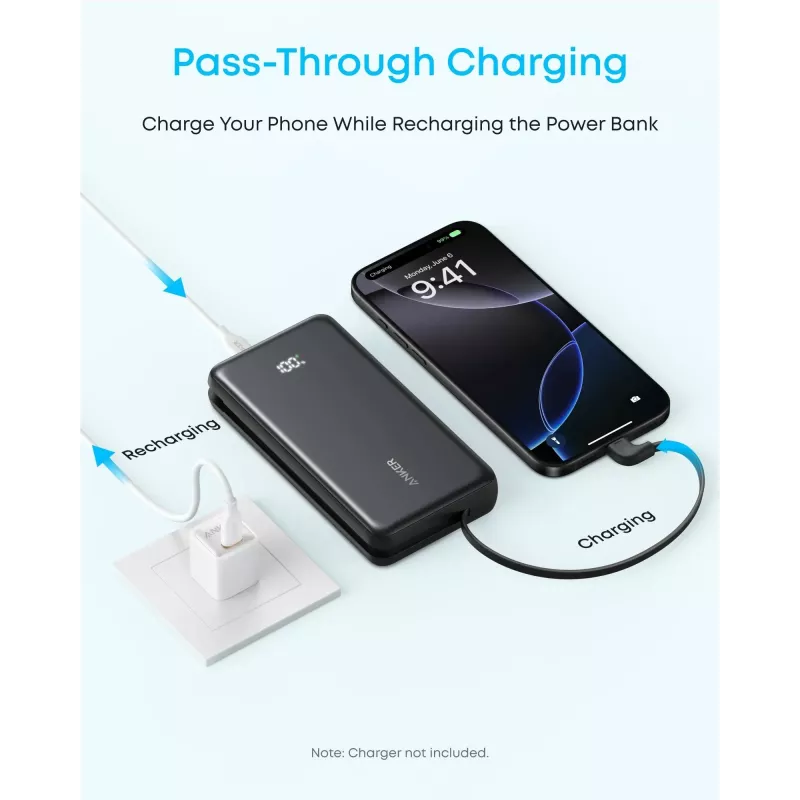 Anker Power Bank, 22.5W | Zolo A110EH11 | 20000 mAh | USB-C | Melns