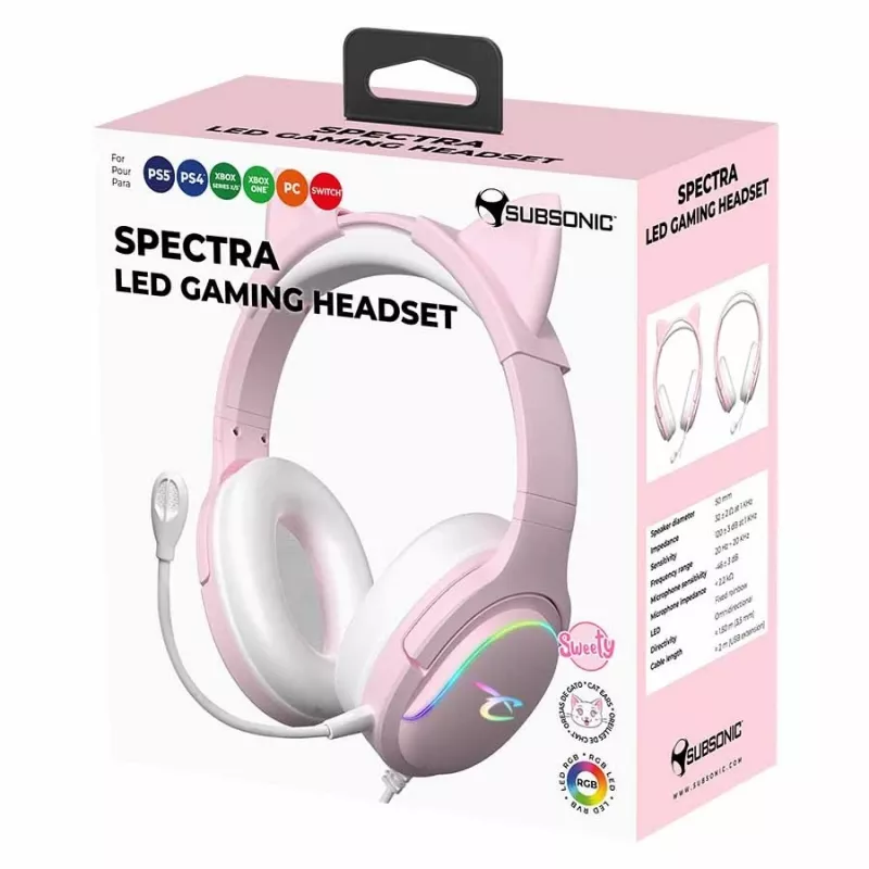 Austiņas Subsonic Spectra LED spēļu austiņas Sweety Pink