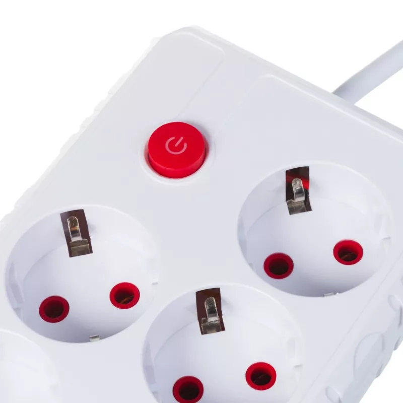 Strāvas sadalītājs MACLEAN MCE392 W — 4 F tipa kontaktligzdas, 3×USB A, 110–240 V, maks. 2,1 A, 2500 W, 1,5 m kabelis, balts