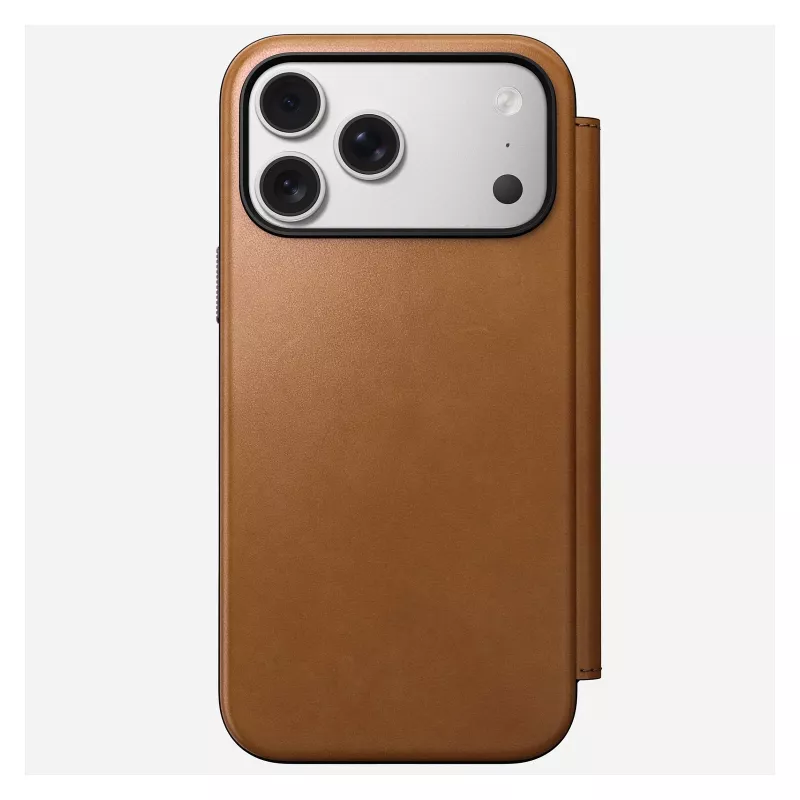 Mobilo tālruņu apvalks Nomad Modern Leather Folio vāciņš iPhone 17 Pro Max — brūngans, der līdz 17,5 cm (6,9 collu) ekrānam, 4 karšu kabatas