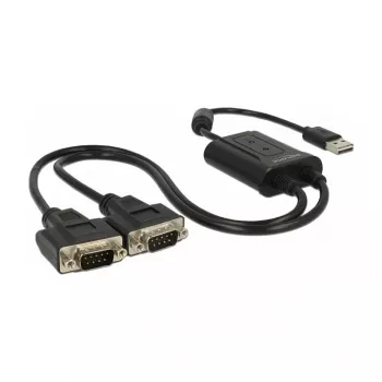 Seriālais kabelis DeLOCK 63950 USB 2.0 Type-A 2 x RS-232 DB9 Melns 0,6 m