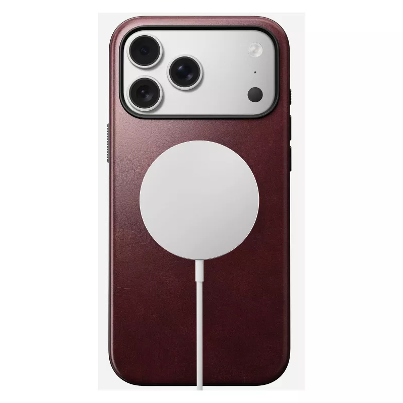 Ādas vāciņš Nomad Modern iPhone 17 Pro Max (6,9 collas) — Burgundy, āda+TPU+PC