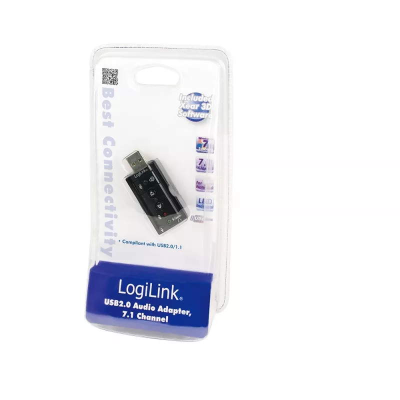 Ārējā USB skaņas karte LOGILINK UA0078, 7.1 kanālu, USB saskarne, kompakta 124×194×34 mm, 80 g