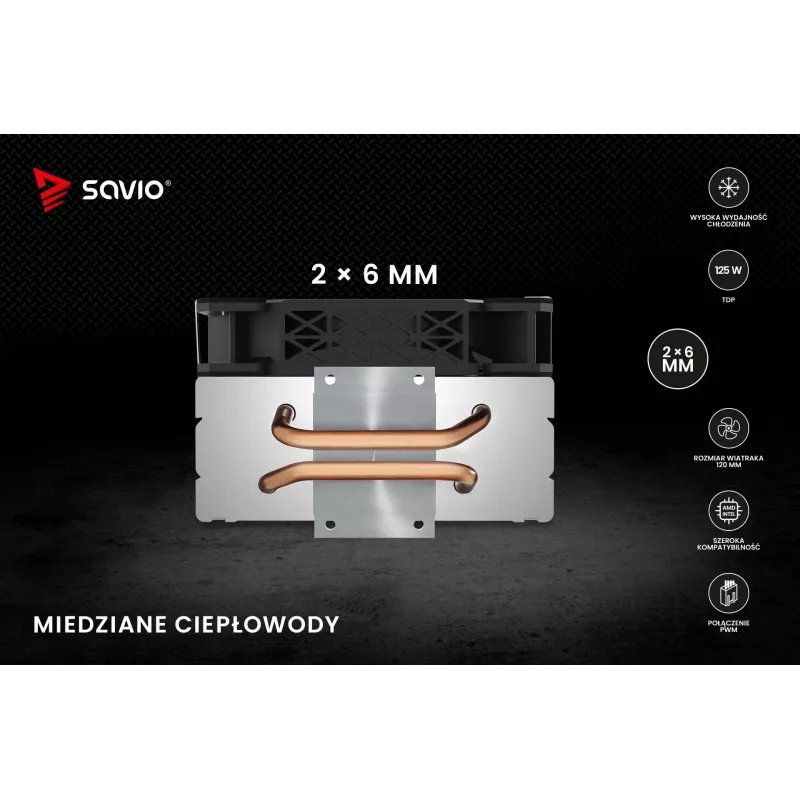 Heatsink SAVIO SAVGCOFROSTX2 120 mm Melns, 2 heat pipes, 800–1800 RPM, 4‑pin