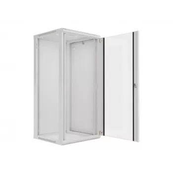 Lanberg pie sienas stiprināms montāžas statīva skapis 19 inch 27U 600x600 mm pelēks (stikla durvis)