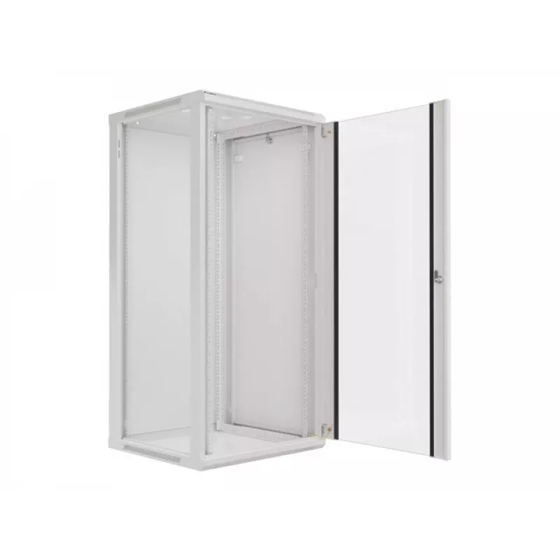 Lanberg pie sienas stiprināms montāžas statīva skapis 19 inch 27U 600x600 mm pelēks (stikla durvis)