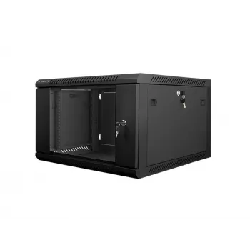 Lanberg pie sienas stiprināms instalācijas montāžas skapis 19'' 6U 600x600mm melns (stikla durvis)