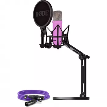 NT1 Signature + XLR kabelis + galda studijas statīvs, mikrofons ceriņkrāsā, komplekts