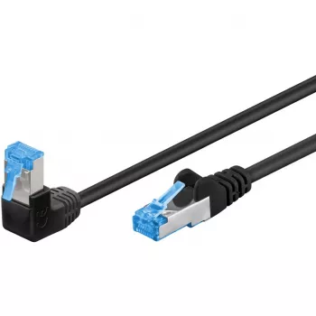 Goobay CAT 6A komutācijas kabelis 1x 90° leņķī, S/FTP (PiMP), Melns, 1 m - fiksatora cilne augšpusē, LSZH bez halogēna, Varš (51557)